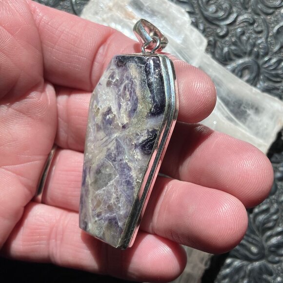 Opalized Fluorite Coffin Pendant Stone Crystal Jewelry - Picture 7 of 8